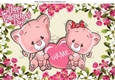 Cute valentine kitties u & me, in pretty flower frame A4