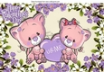 Cute valentine kitties u & me, in pretty purple flower frame A4