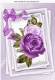 Pretty purple painted roses on lace with organza bow A4