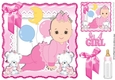 Cute little baby girl, with cuddly bears and her bottle with bow 8x8