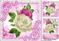 pretty white and pink roses with lace and butterflies 8x8