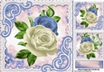 pretty white and blue roses with lace and butterflies 8x8