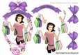 I Love to shop, in floral ornate card front with purple bow