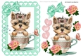 cute little yorkie in a teacup with roses and bow A5