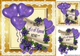 Hearts & Purple Roses on a scroll with balloons 8x8