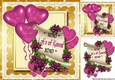 Hearts & pink Roses on a scroll with balloons 8x8