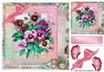 pretty pink shades of pansies with butterflies & pink bow 8x8