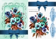 pretty turq shades of pansies with bow in scroll frame
