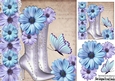 Boots with pretty blue flowers and butterflies 8x8