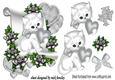 cute white kiitty with silver heart and roses on a scroll,