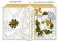 cute white kiitty with gold heart and roses on a scroll folded book,