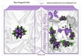 cute white kiitty with purple heart and roses on a scroll folded book,