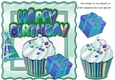 Lovely Birthday turq with cupcake and party hat 8x8