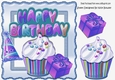 Lovely Birthday blue with cupcake and party hat 8x8