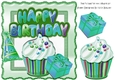 Lovely Birthday green with cupcake and party hat 8x8
