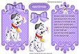 lovely black and white spotty dalmation with purple bow card front and insert