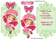 Dancing girl in her strawberry hat with gingham bow card front/insert