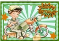 Learning a trade! motorbike mechanic in green A4