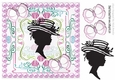 vintage silhouette lady with butterflies and pink pearls 8x8