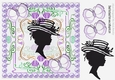 vintage silhouette lady with butterflies and purple pearls 8x8