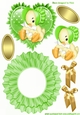 Little chick in green bonnet on frill rocker card