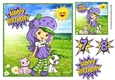 Little girl in purple with her little furry friends 8x8