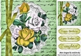 Pretty gold/white roses on script with lace & border bow 8x8