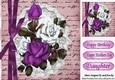 Pretty purple/white roses on script with lace & border bow 8x8