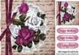 Pretty pink/white roses on script with lace & border bow 8x8