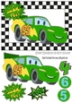 Toony green racing car in check frame A5
