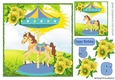 Pretty blue carousel with horse with flowers 8x8