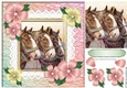 Three lovely horses with pretty flowers 8x8