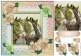 Three lovely horses with pretty peach flowers 8x8