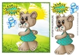 Tilly bear in her turq dress taking a walk with little blue bird 8x8
