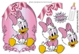cute little baby duck with pink ribbon and bottle
