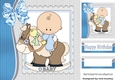 Cute baby boy on his rocking horse with Gingham bow 8X8