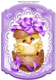 Cute little yellow chick in choc egg on lace A4