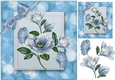 Pretty blue magnolias with butterflies & bow 8x8