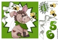 Cute little donkey with bumble bees in green funky star frame 8x8