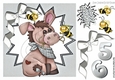 Cute little donkey with bumble bees in silver funky star frame 8x8