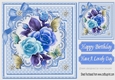Floral blue shades on lace with butterflies and sparkle bow 8x8