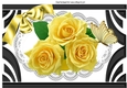 pretty yellow roses on lace in black art deco frame with bow A4