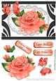 Pretty peach roses on lace in black ornate frame A5