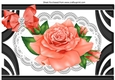 Pretty peach roses on lace in black ornate frame A4
