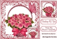 Pretty pink roses roses in a basket, with small card and bow with sympathy 8x8
