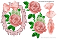 pretty peach/white roses with organza bow in ornate frame