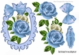 pretty blue/white roses with organza bow in ornate frame