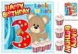 Look whos THREE, Lovely Birthday bear with present 8x8