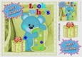 Look whos ONE, Lovely Birthday blue bear with present 8x8