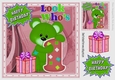 Look whos ONE, Lovely Birthday green bear with present 8x8